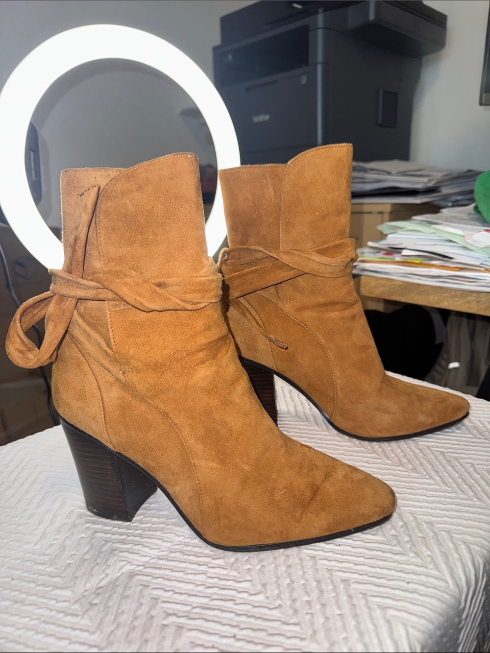 Banana Republic Cognac Suede Tie-Ankle Boots